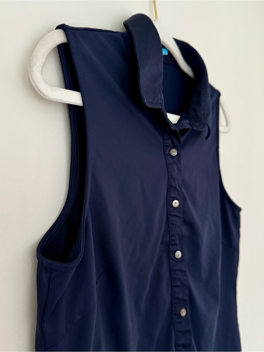 J. McLaughlin Sleeveless Button Down Collared Tank Top, Navy Blue – Size Large - Picture 3 of 5